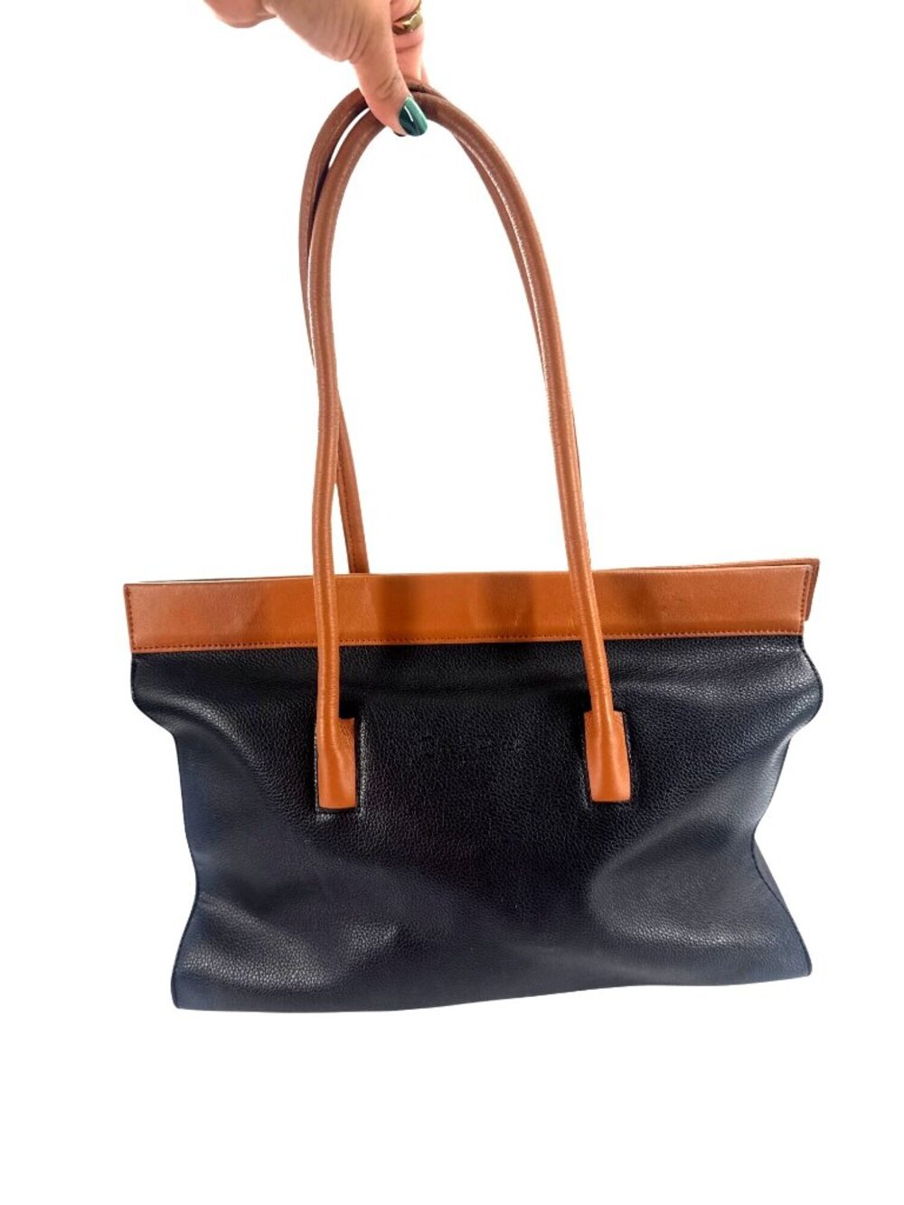 Y2K Cleo & Patek Black & Tan Faux Leather Tote Bag With Dual Handles